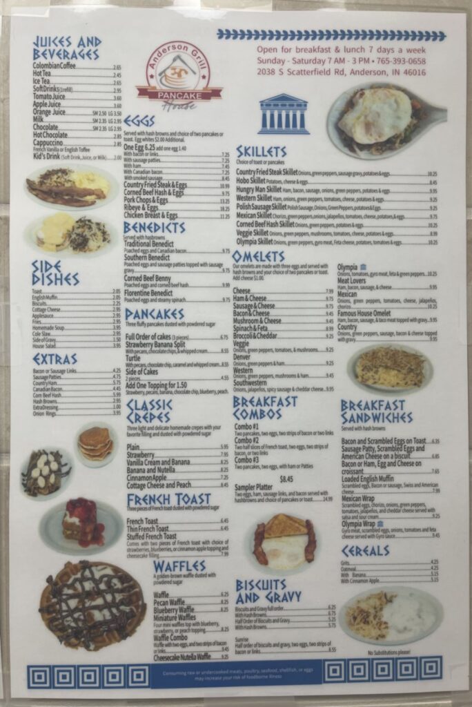 Anderson Grill Menu 1
